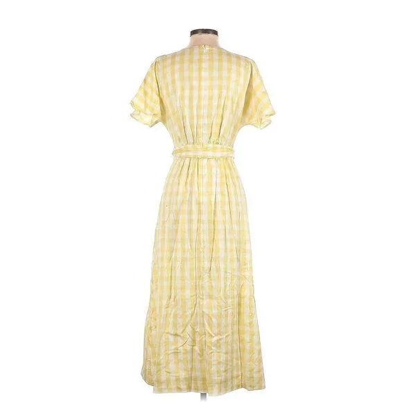 NWT Madewell Dolman-Sleeve Tie-Waist Midi in Pear Gingham Check Apron Dress 00 - Picture 6 of 9